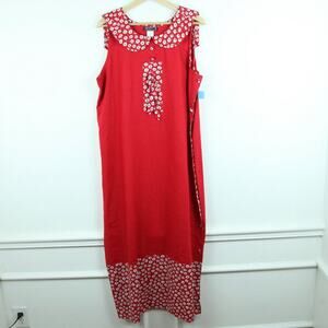 Vintage 90s Linen Maxi Dress Quirky Artsy Cottagecore Granny Red Floral Large